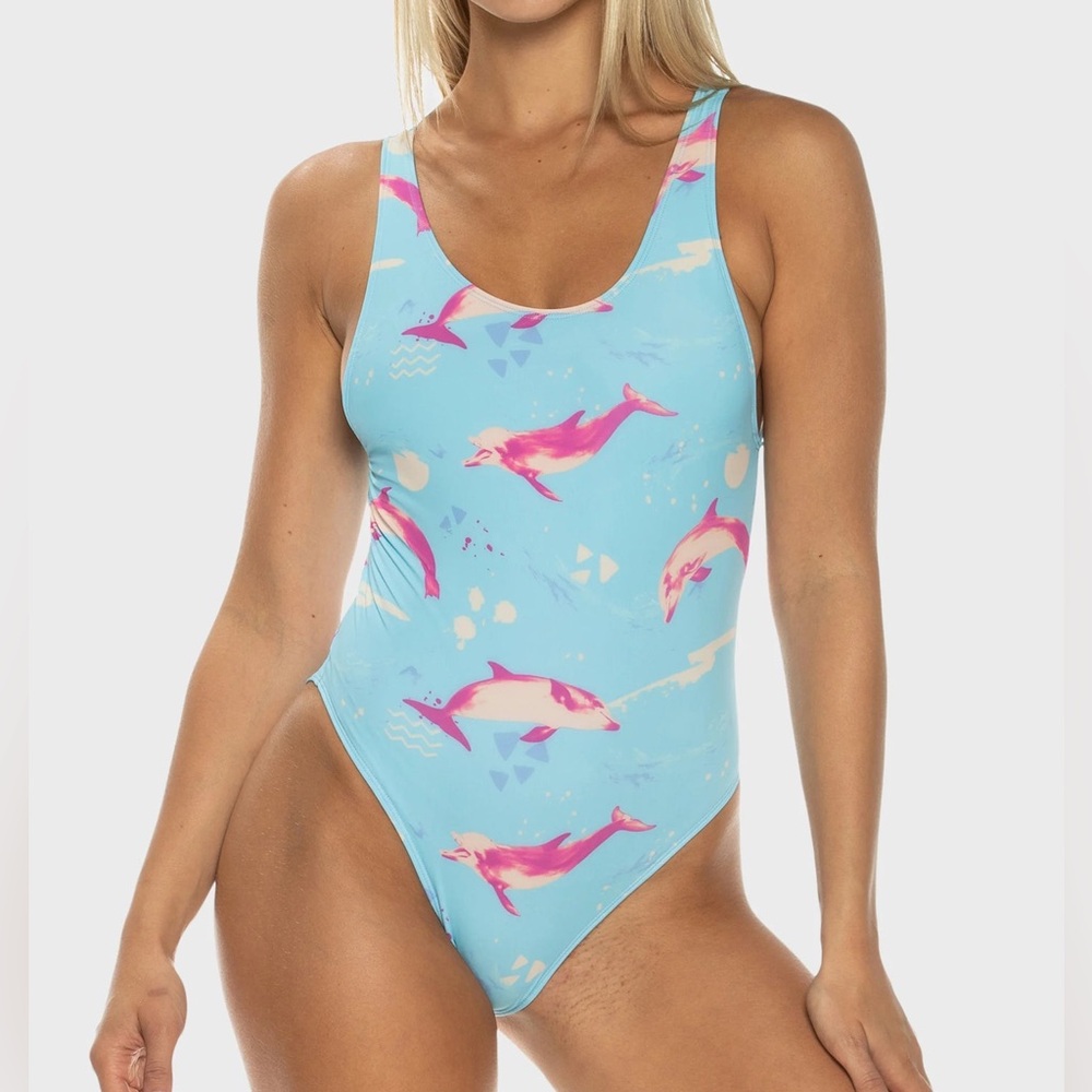 NWT Team LTD Swimsuit - Women’s One Piece Swimwear with Dolphin Pattern - XS